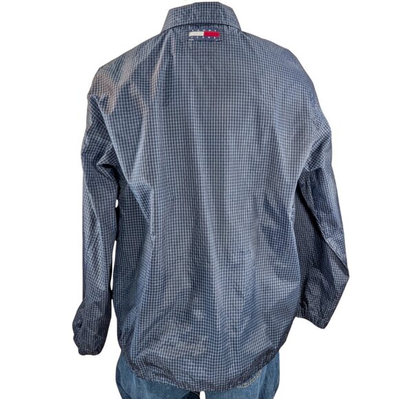 Tommy Hilfiger Men's Medium Navy Blue Windowpane Plaid Button Front Windbreaker - Picture 2 of 9